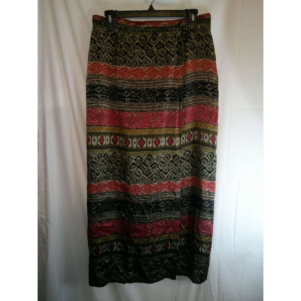 Valerie Stevens Silk‎ Maxi Skirt Vintage Print High Waist Elegant Size 12